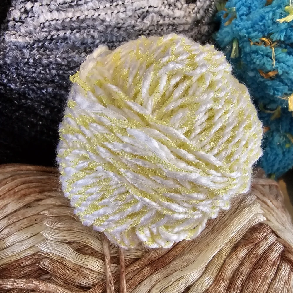 2+ Lbs. of Acrylic Novelty Yarns B&W, Multi, Yellow, Tan & Turquoise